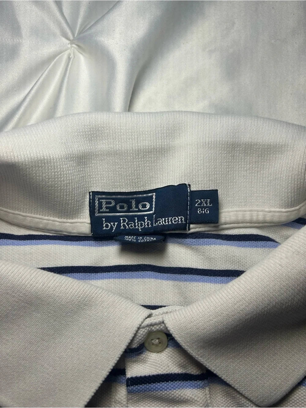Ralph Lauren White and Navy Striped Polo with Red Logo